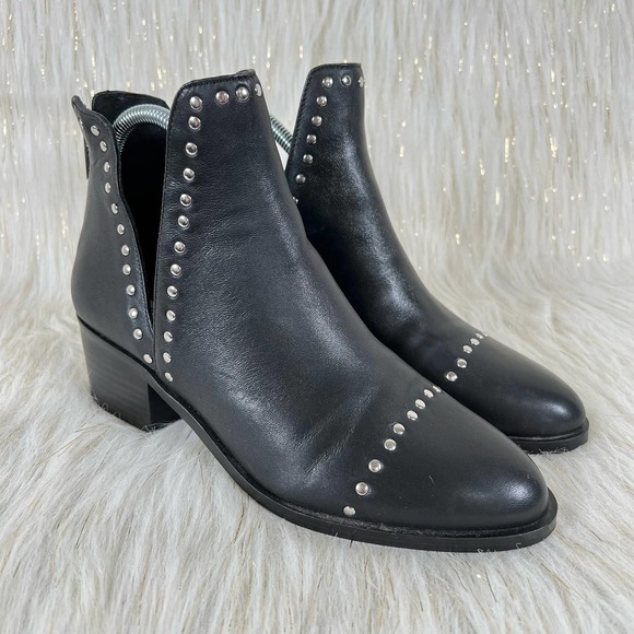 STEVE MADDEN CONSPIRE Silver Studded Black Leather Boots Size 8 - Picture 3 of 8